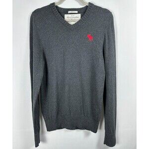 Abercrombie & Fitch Y2K Muscle Fit Cotton/Cashmere Sweater Mens L Gray Red Moose